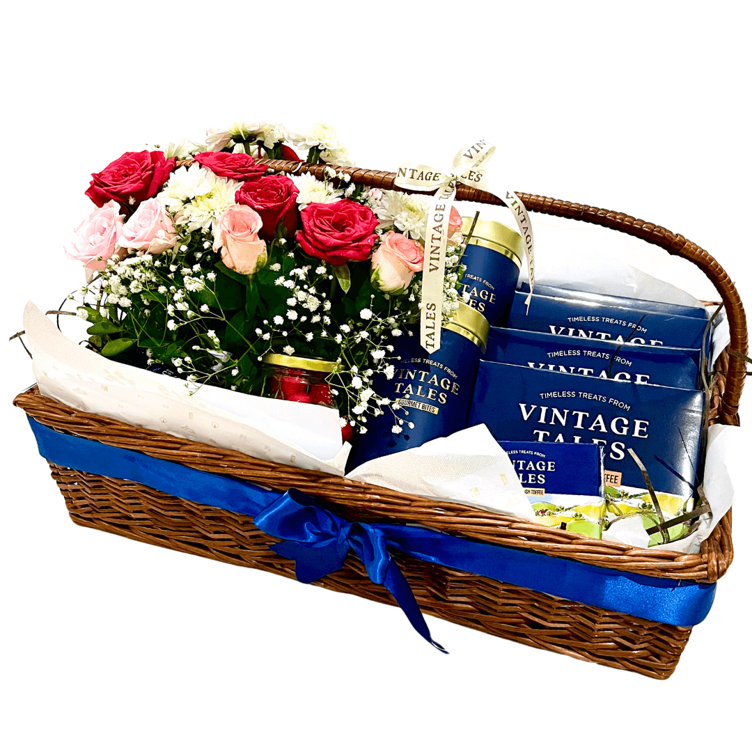 Wicker basket with flowers